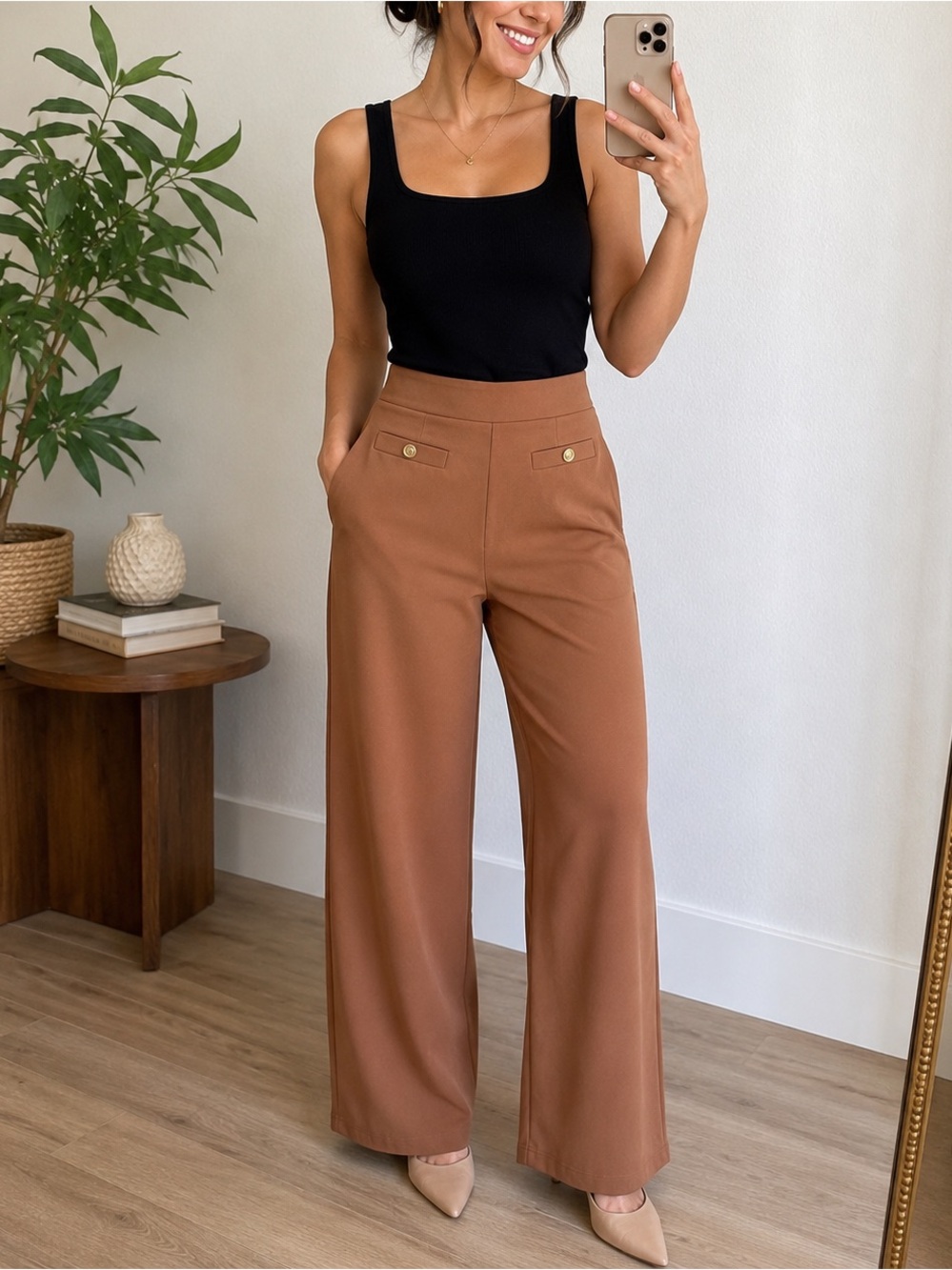Julia by LoveJ Camel Wide Leg Pull-On Pants Women’s Medium Stretch